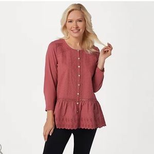 LOGO Lavish by Lori Goldstein Eyelet Peplum Top